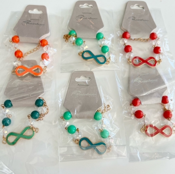 Infinity sign colorful *RED bead & chain bracelet adjustible osfm - Picture 3 of 10